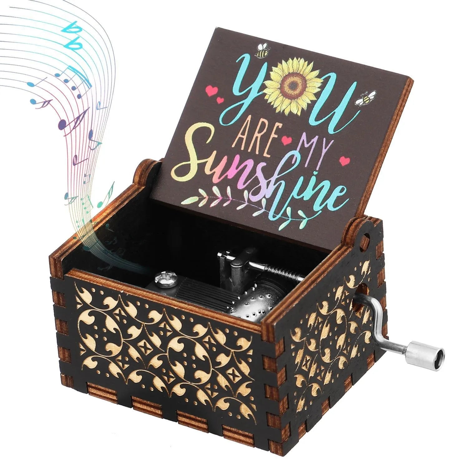 HKM-320723 Custom Hand Crank Wooden Music Box - You Are My Sunshine Design