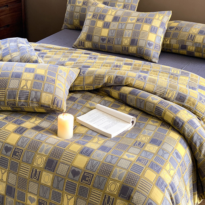 HKM-320723 Pastoral Floral Yarn-Dyed Cotton Double-Layer Gauze Bedding Set - 4-Piece Collection