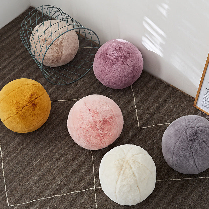 HKM-320723 Round Plush Decorative Pillow Cushion in Solid Colors