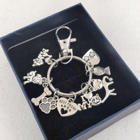 HKM-320723 Silver Dog Paw Key Ring with Cat Fish Footprints Design