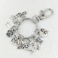 HKM-320723 Silver Dog Paw Key Ring with Cat Fish Footprints Design