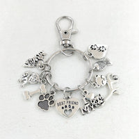 HKM-320723 Silver Dog Paw Key Ring with Cat Fish Footprints Design