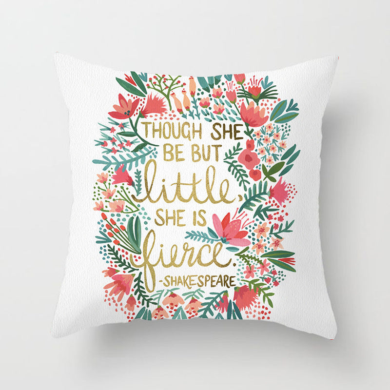HKM-320787 Flower Letter Print Peach Skin Pillowcase - Soft & Elegant Design, 45x45cm, No Pillow Core Included
