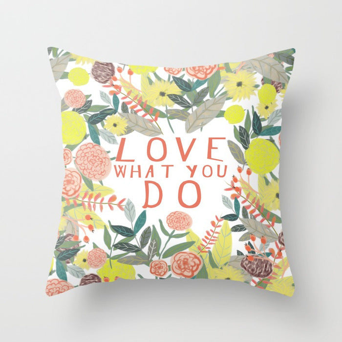 HKM-320787 Flower Letter Print Peach Skin Pillowcase - Soft & Elegant Design, 45x45cm, No Pillow Core Included