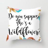 HKM-320787 Flower Letter Print Peach Skin Pillowcase - Soft & Elegant Design, 45x45cm, No Pillow Core Included
