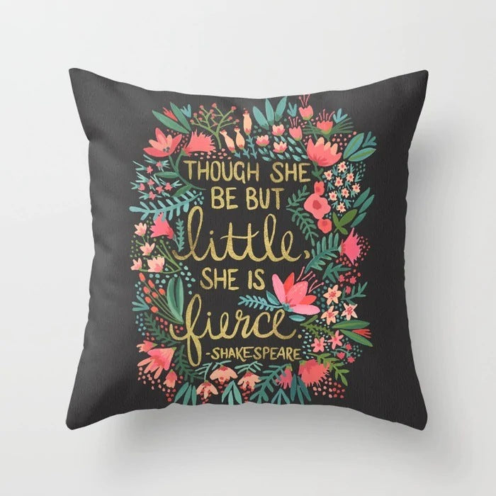 HKM-320787 Flower Letter Print Peach Skin Pillowcase - Soft & Elegant Design, 45x45cm, No Pillow Core Included