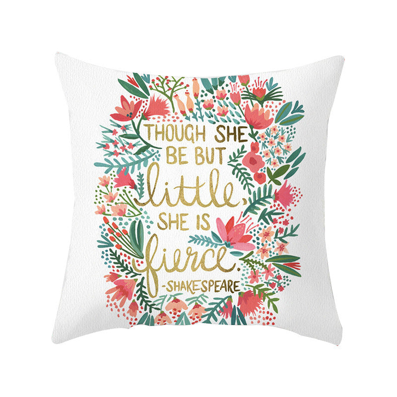 HKM-320787 Flower Letter Print Peach Skin Pillowcase - Soft & Elegant Design, 45x45cm, No Pillow Core Included