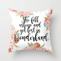HKM-320787 Flower Letter Print Peach Skin Pillowcase - Soft & Elegant Design, 45x45cm, No Pillow Core Included