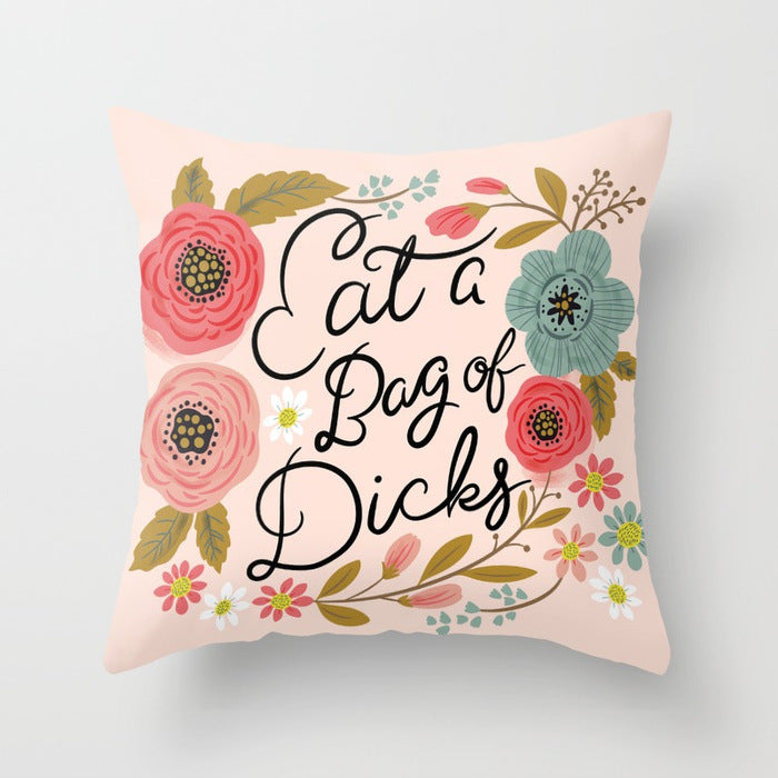 HKM-320787 Flower Letter Print Peach Skin Pillowcase - Soft & Elegant Design, 45x45cm, No Pillow Core Included