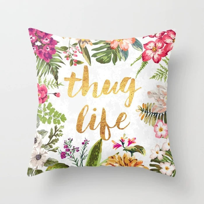 HKM-320787 Flower Letter Print Peach Skin Pillowcase - Soft & Elegant Design, 45x45cm, No Pillow Core Included