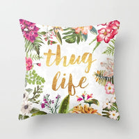 HKM-320787 Flower Letter Print Peach Skin Pillowcase - Soft & Elegant Design, 45x45cm, No Pillow Core Included