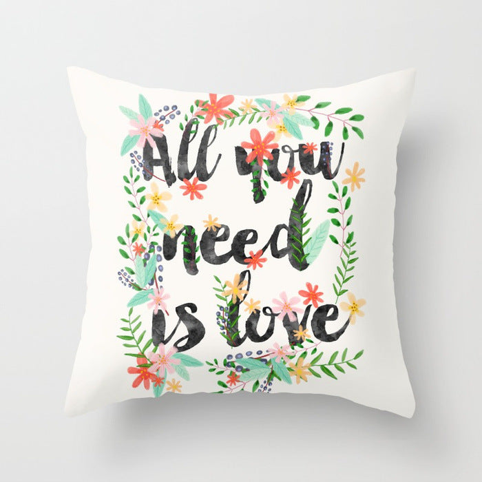 HKM-320787 Flower Letter Print Peach Skin Pillowcase - Soft & Elegant Design, 45x45cm, No Pillow Core Included