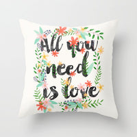 HKM-320787 Flower Letter Print Peach Skin Pillowcase - Soft & Elegant Design, 45x45cm, No Pillow Core Included