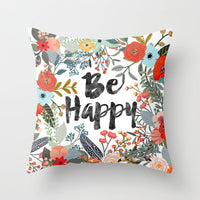 HKM-320787 Flower Letter Print Peach Skin Pillowcase - Soft & Elegant Design, 45x45cm, No Pillow Core Included