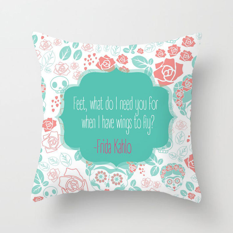 HKM-320787 Flower Letter Print Peach Skin Pillowcase - Soft & Elegant Design, 45x45cm, No Pillow Core Included