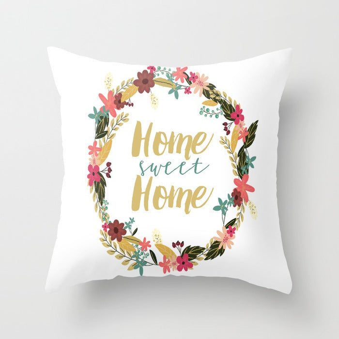 HKM-320787 Flower Letter Print Peach Skin Pillowcase - Soft & Elegant Design, 45x45cm, No Pillow Core Included