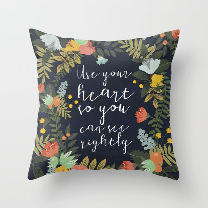 HKM-320787 Flower Letter Print Peach Skin Pillowcase - Soft & Elegant Design, 45x45cm, No Pillow Core Included