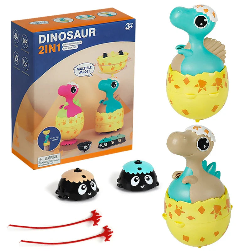 HKM-320979 2 in 1 Mini Pull Back Car and Gyro Toy for Kids - Dinosaur Models, Ages 3 and Up