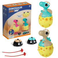 HKM-320979 2 in 1 Mini Pull Back Car and Gyro Toy for Kids - Dinosaur Models, Ages 3 and Up