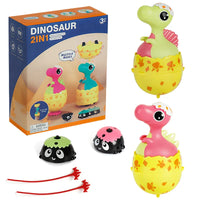 HKM-320979 2 in 1 Mini Pull Back Car and Gyro Toy for Kids - Dinosaur Models, Ages 3 and Up
