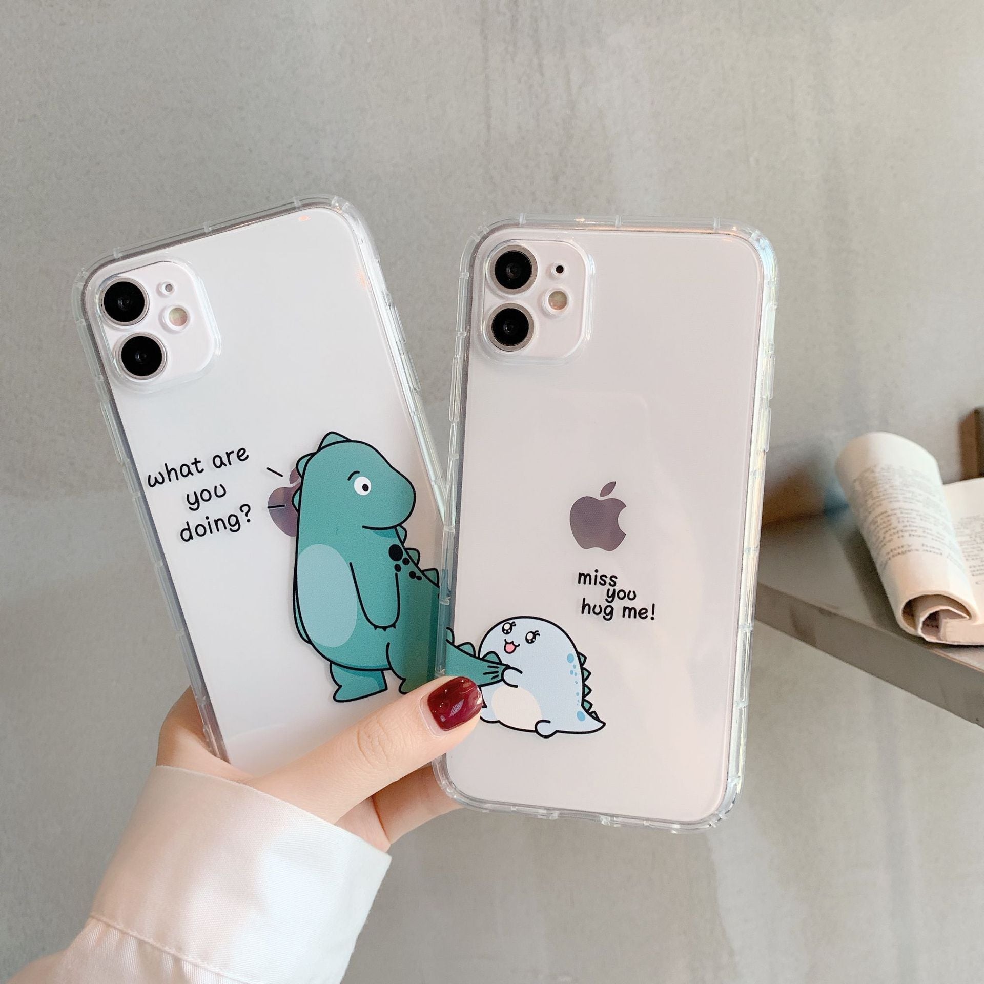 HKM-320979 Couple Transparent TPU Soft Case for iPhone - Cute Cartoon Animal Design