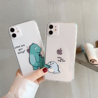 HKM-320979 Couple Transparent TPU Soft Case for iPhone - Cute Cartoon Animal Design