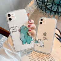 HKM-320979 Couple Transparent TPU Soft Case for iPhone - Cute Cartoon Animal Design