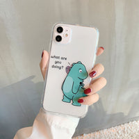 HKM-320979 Couple Transparent TPU Soft Case for iPhone - Cute Cartoon Animal Design