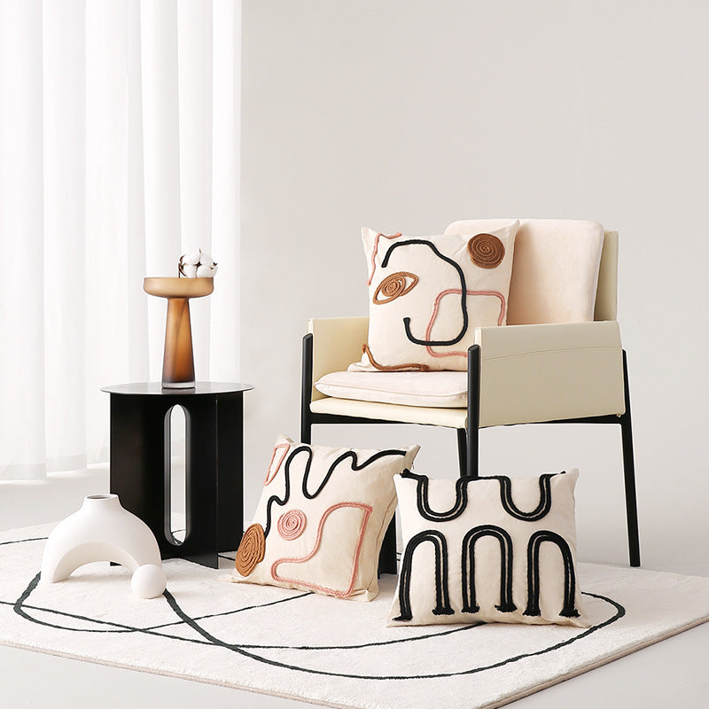 HKM-321043 Minimalist Line Art Pillow Cover - 45x45cm in Various Colors and Fabrics