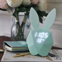 HKM-321043 Rabbit Shape Digital Alarm Clock with Battery Backup, ABS Material, Pink Green Color, Perfect for Home and Office