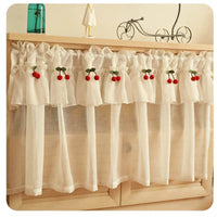 HKM-321427 Lace Cherry Short Curtain for Kitchen Small Windows - Cross Hemp Yarn Design