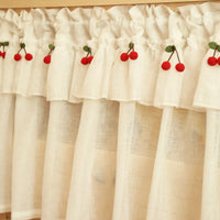 HKM-321427 Lace Cherry Short Curtain for Kitchen Small Windows - Cross Hemp Yarn Design