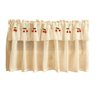 HKM-321427 Lace Cherry Short Curtain for Kitchen Small Windows - Cross Hemp Yarn Design