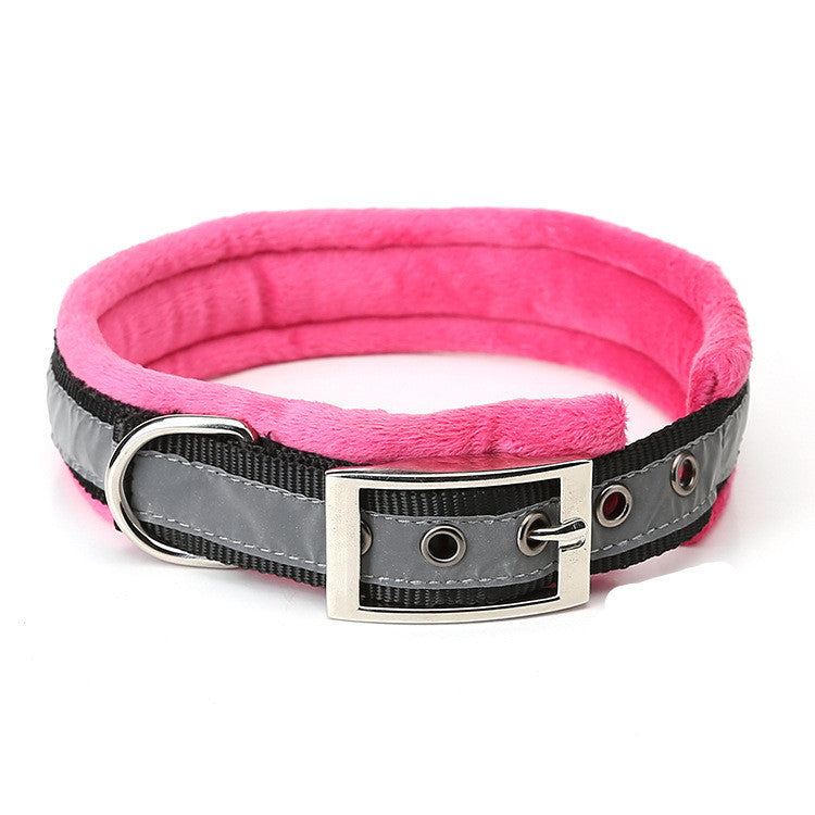 HKM-321427 Pet High-Gloss Reflective Belt Buckle Plus Velvet Warm Soft Dog Collar