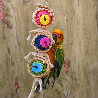 HKM-321811 Natural Luffa and Vine Climbing Toy for Parrots and Small Birds - 24cm Long with Rattan Ball