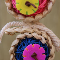 HKM-321811 Natural Luffa and Vine Climbing Toy for Parrots and Small Birds - 24cm Long with Rattan Ball
