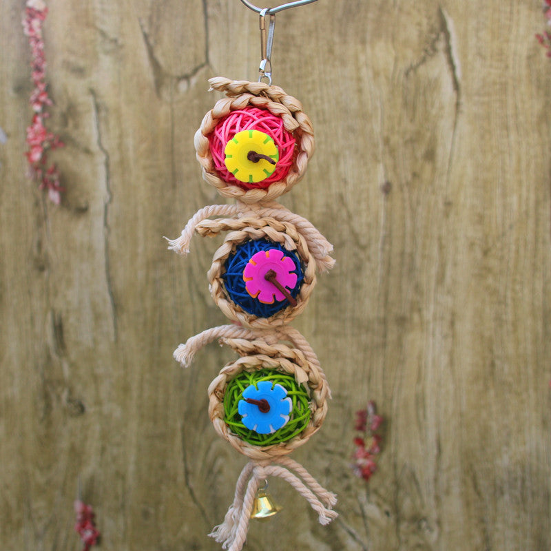 HKM-321811 Natural Luffa and Vine Climbing Toy for Parrots and Small Birds - 24cm Long with Rattan Ball