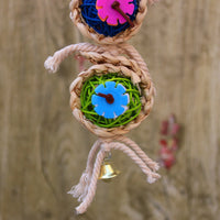 HKM-321811 Natural Luffa and Vine Climbing Toy for Parrots and Small Birds - 24cm Long with Rattan Ball