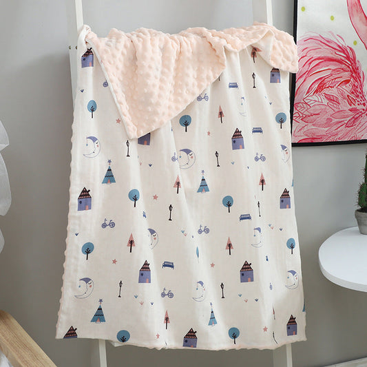 HKM-321875 Baby Soothing Beanie Blanket - 70x110cm Cotton and Polyester Quilt with Adorable Animal Designs