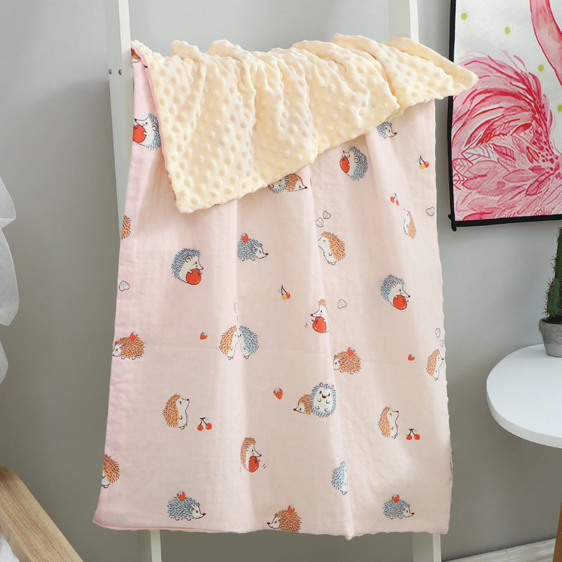 HKM-321875 Baby Soothing Beanie Blanket - 70x110cm Cotton and Polyester Quilt with Adorable Animal Designs