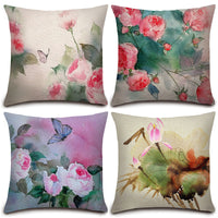 HKM-321939 Pastoral Cotton Linen Pillow Cover with Floral Design for Home and Office
