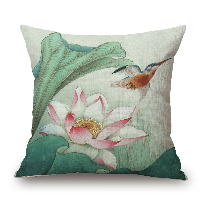 HKM-321939 Pastoral Cotton Linen Pillow Cover with Floral Design for Home and Office