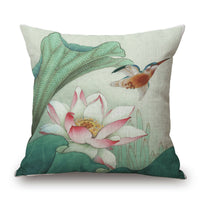 HKM-321939 Pastoral Cotton Linen Pillow Cover with Floral Design for Home and Office