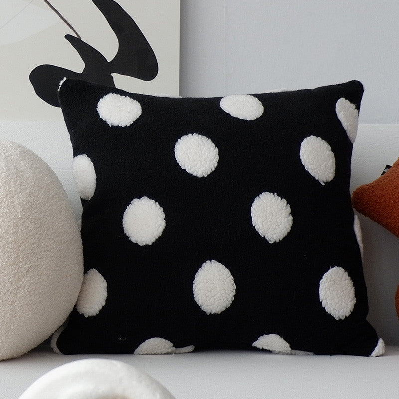 HKM-322003 Nordic Black and White Geometric Polka Dot Cushion Pillow, 45x45cm, Removable Cover, Cotton Filling