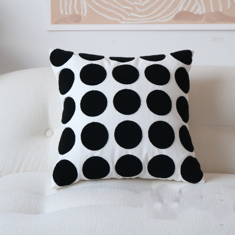 HKM-322003 Nordic Black and White Geometric Polka Dot Cushion Pillow, 45x45cm, Removable Cover, Cotton Filling