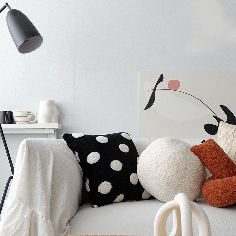 HKM-322003 Nordic Black and White Geometric Polka Dot Cushion Pillow, 45x45cm, Removable Cover, Cotton Filling
