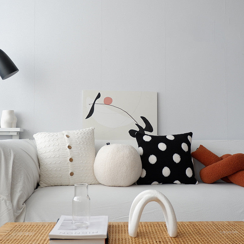 HKM-322003 Nordic Black and White Geometric Polka Dot Cushion Pillow, 45x45cm, Removable Cover, Cotton Filling