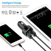 HKM-322131 Dual USB Car Charger Adapter with Fast Charging for iOS Devices and Tablets, Aluminum Alloy Design