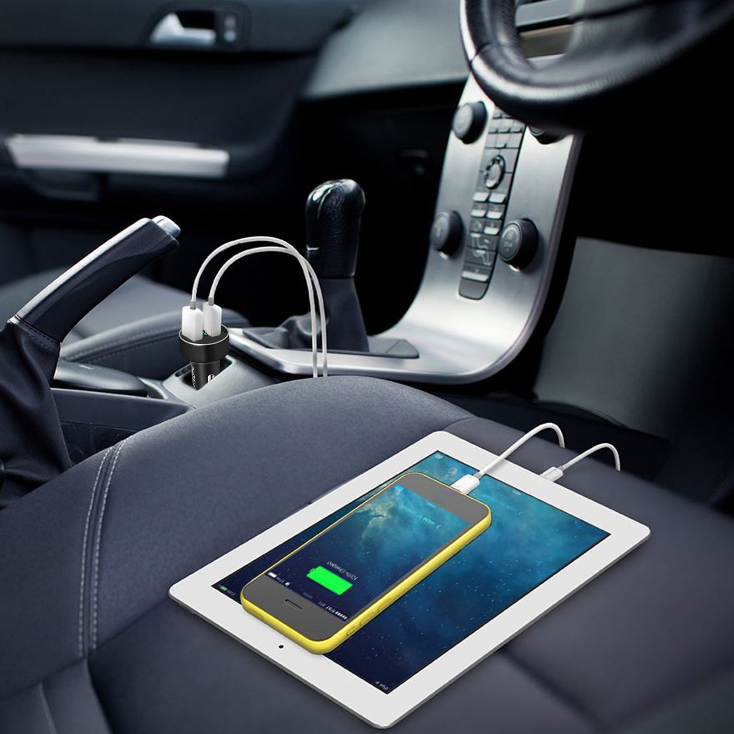 HKM-322131 Dual USB Car Charger Adapter with Fast Charging for iOS Devices and Tablets, Aluminum Alloy Design