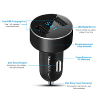HKM-322131 Dual USB Car Charger Adapter with Fast Charging for iOS Devices and Tablets, Aluminum Alloy Design